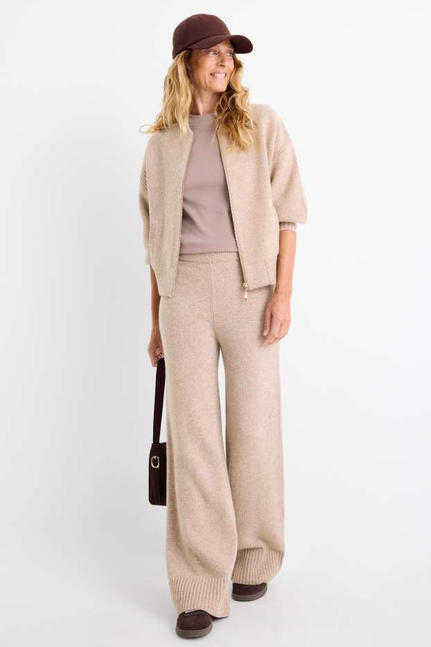 Damen - Strick-Jogginghose mit Kaschmir-Anteil - Woll-Mix - beige