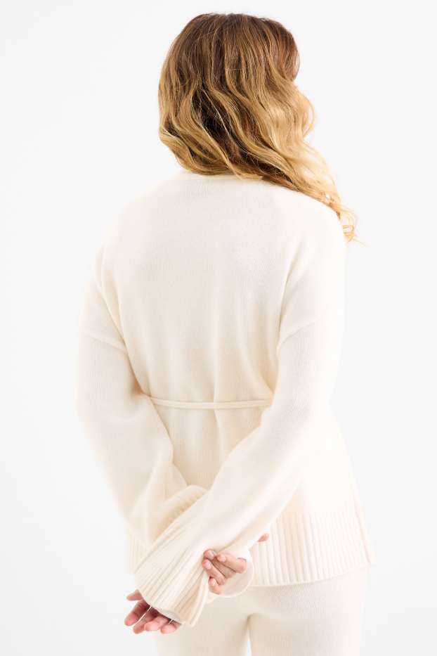 Mujer - Cárdigan con mezcla de cachemir - mezcla de lana - blanco roto
