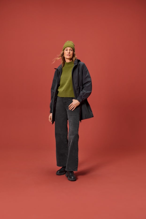 Dames - Regenjas met capuchon - gevoerd - waterdicht - zwart