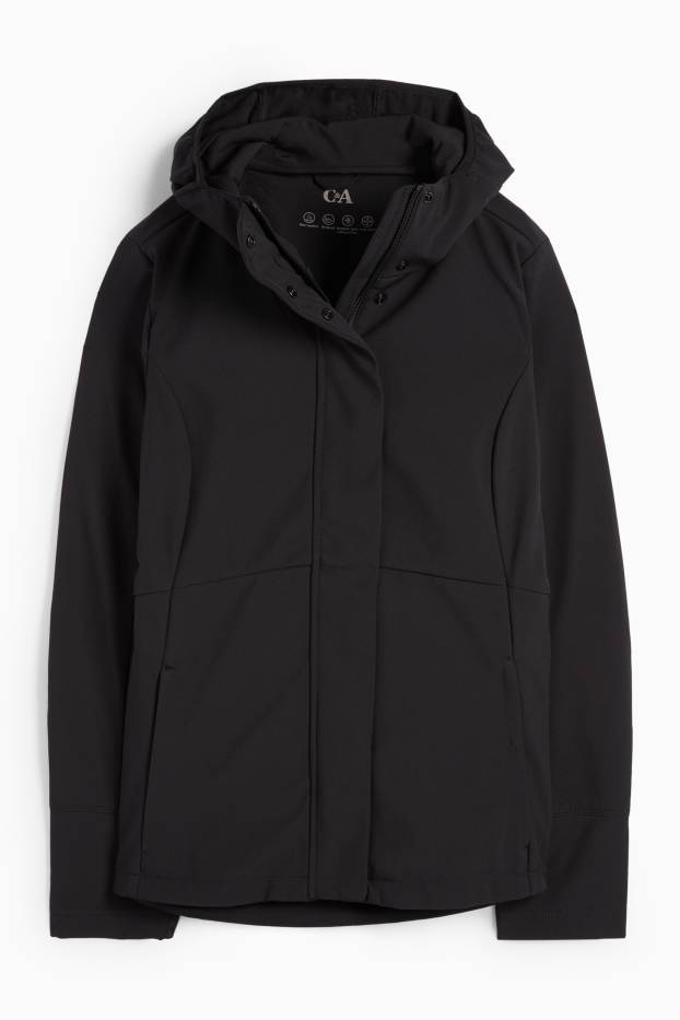 Dames - Softshelljas met capuchon - waterafstotend - 4 Way Stretch - zwart