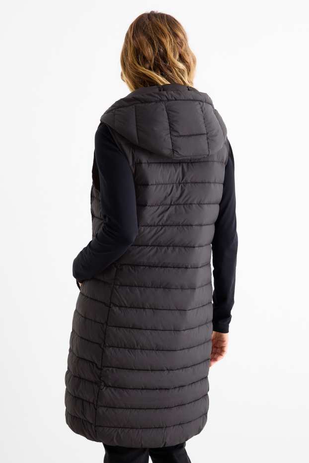 Dames - Gewatteerde bodywarmer met capuchon - zwart