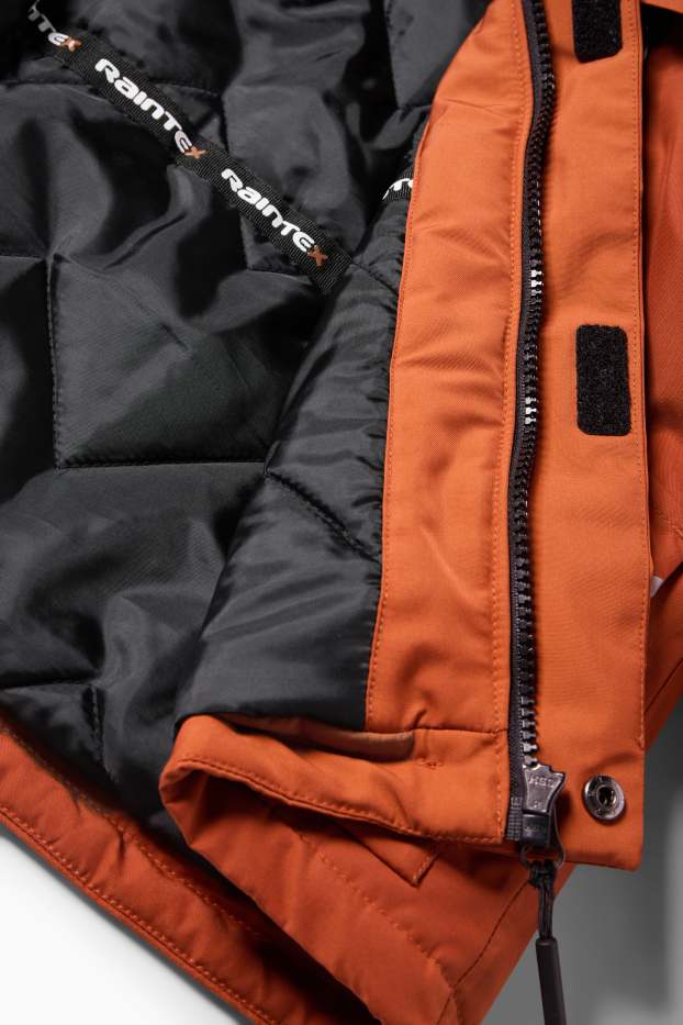 Kinder Jungen - Regenjacke mit Kapuze und Kunstfellbesatz - gefüttert - dunkelorange