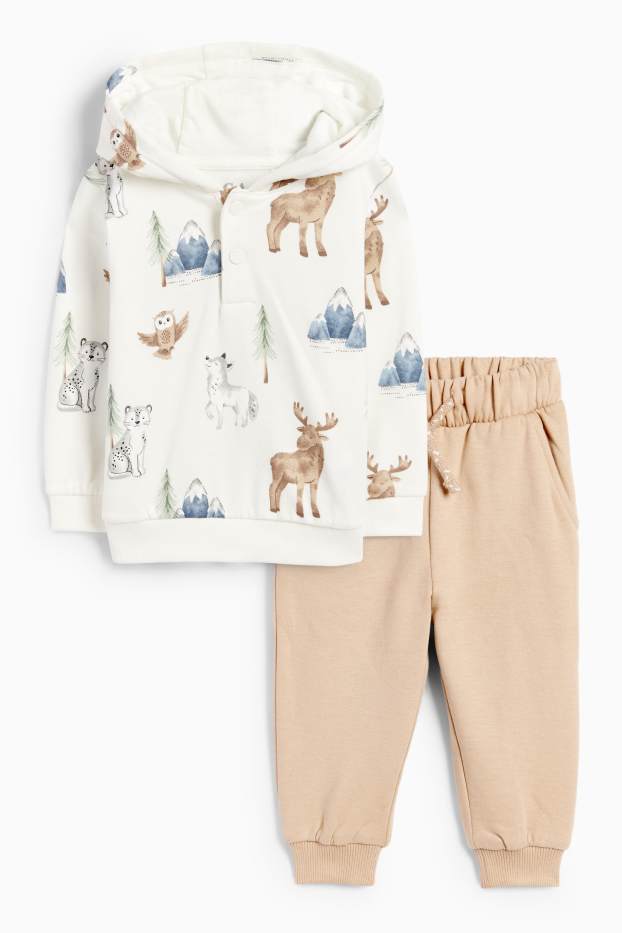 Miminka - chlapci - Divoká zvířata - outfit pro miminka - 2dílný - bílá/béžová