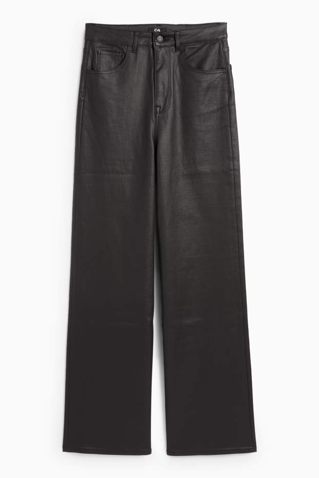 Femmes - Pantalon en toile - high waist - wide leg - noir