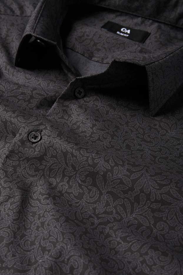 Men - Business shirt - slim fit - kent collar - patterned - black