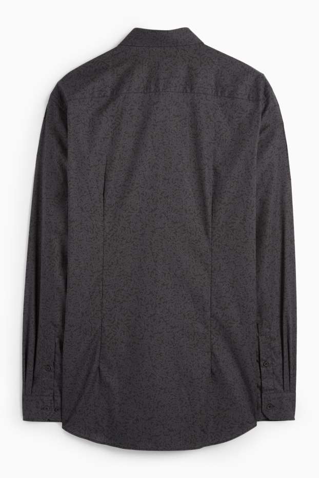 Men - Business shirt - slim fit - kent collar - patterned - black