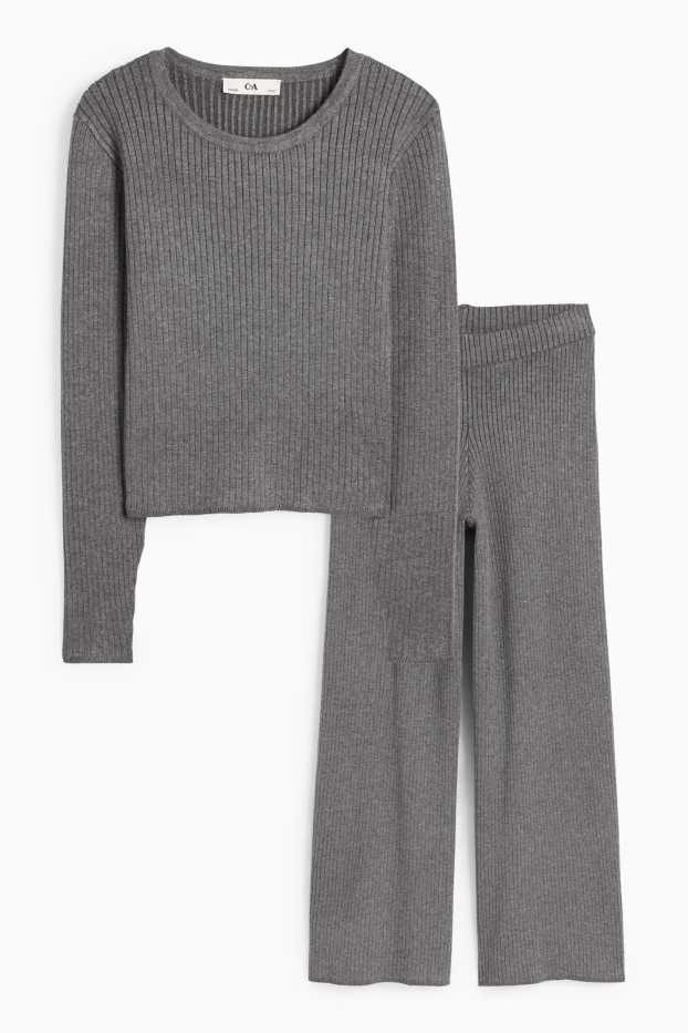 Nena - Conjunt - samarreta de màniga llarga i pantalons de punt - acanalats - 2 peces - gris fosc