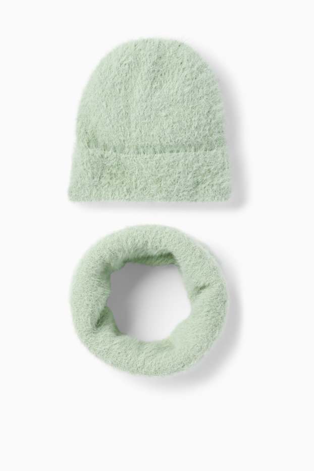 Niñas - Conjunto - gorro y bufanda tubular - 2 prendas - verde menta