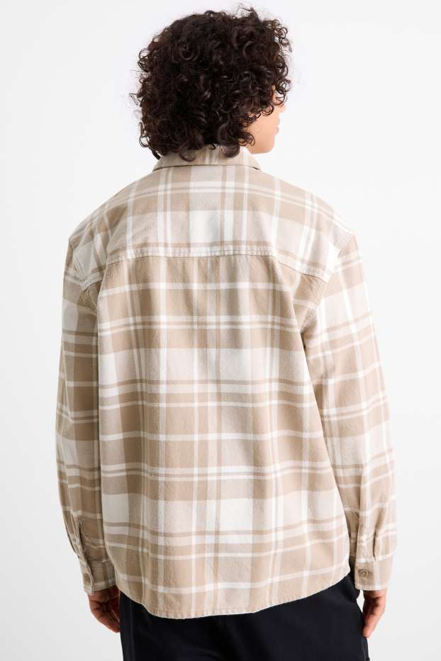 Men - Shirt - regular fit - kent collar - check - light beige