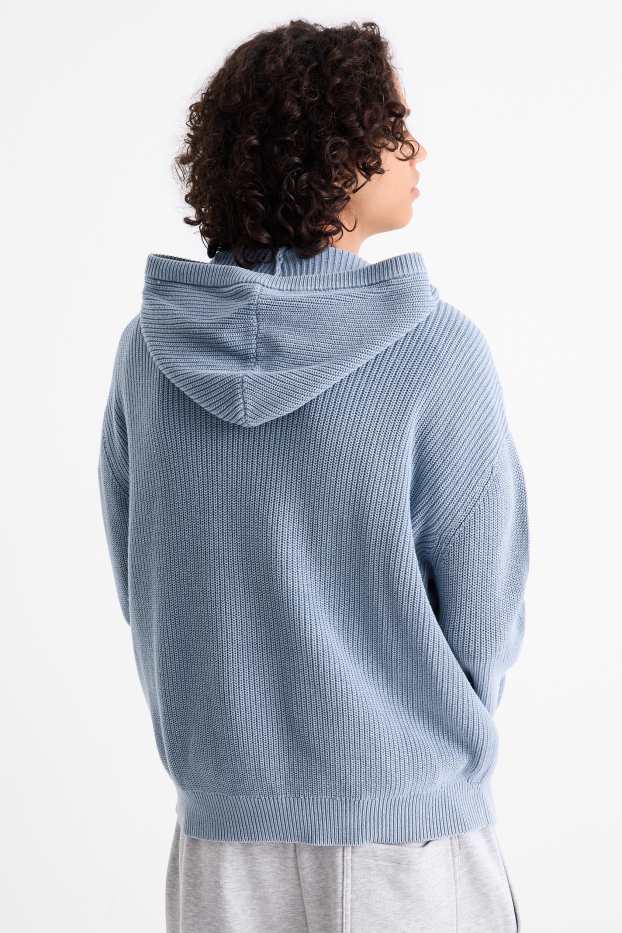 Men - Hooded jumper - ribbed - light blue
