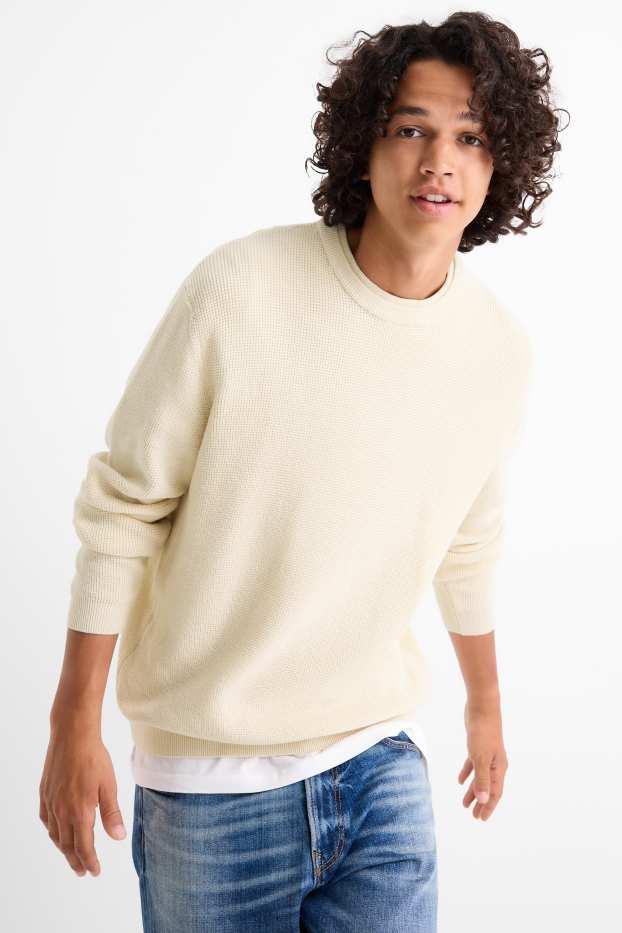 Men - Jumper - textured - cremewhite