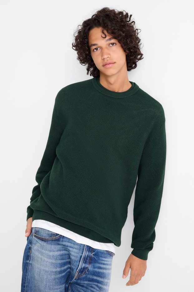 Herren - Pullover - strukturiert - dunkelgrün