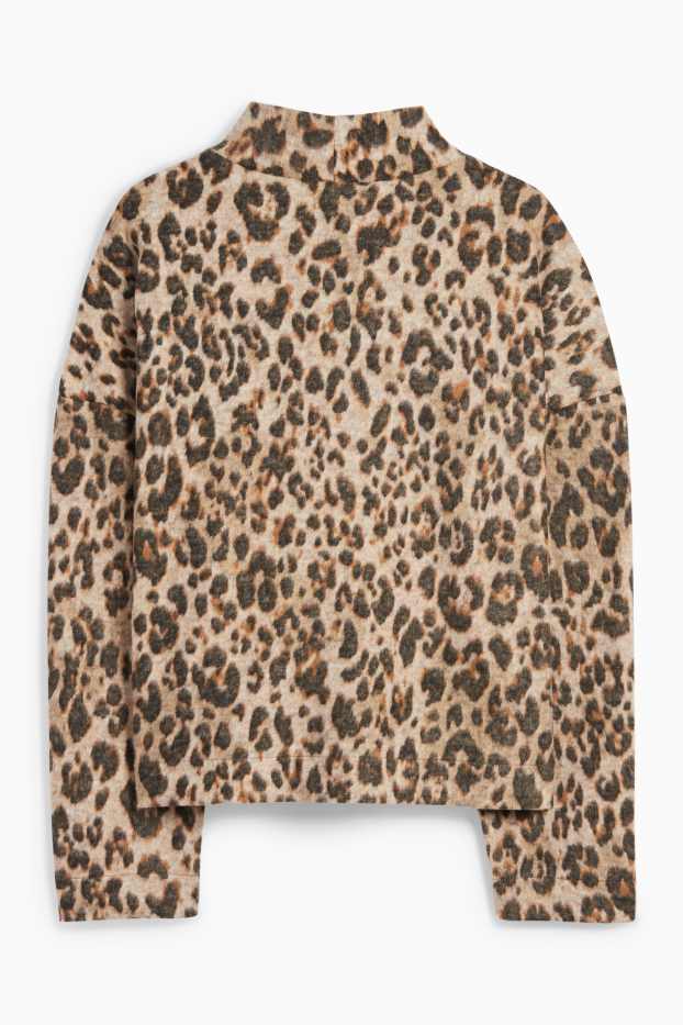 Donna - Felpa - stampa leopardata - nero / beige