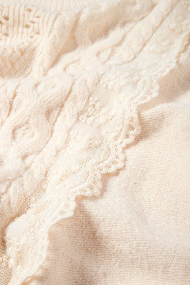 Damen - Pullover - Zopfmuster - cremeweiß