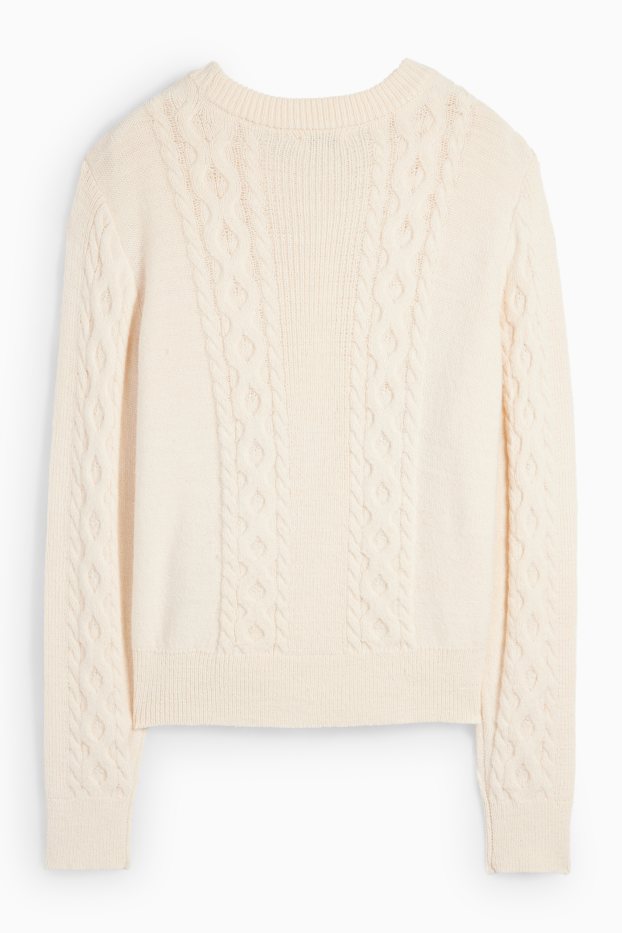 Damen - Pullover - Zopfmuster - cremeweiß
