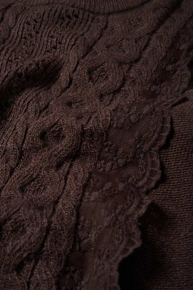 Damen - Pullover - Zopfmuster - dunkelbraun