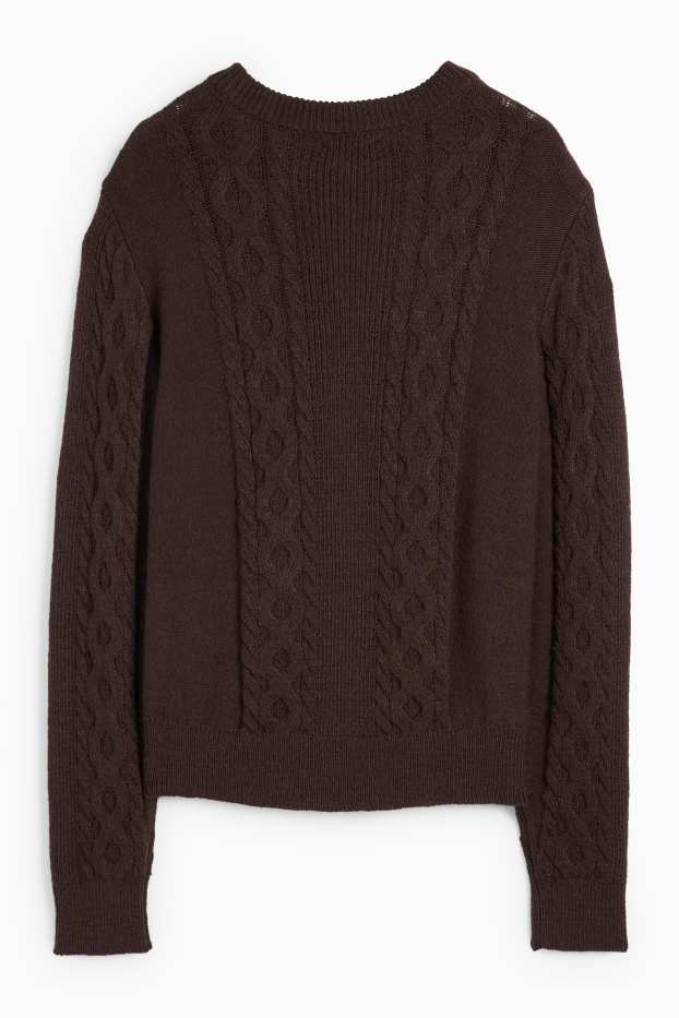 Damen - Pullover - Zopfmuster - dunkelbraun
