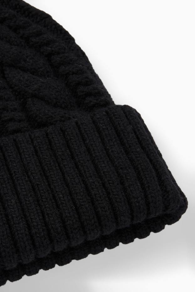 Men - Knitted hat - cable knit pattern - black