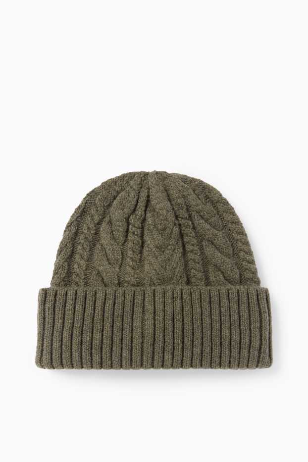 Herren - Mütze - Zopfmuster - khaki