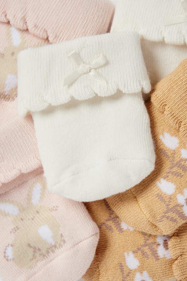 Baby Mädchen - Multipack 3er - Häschen und Blümchen- Erstlings-Socken - rosa / beige