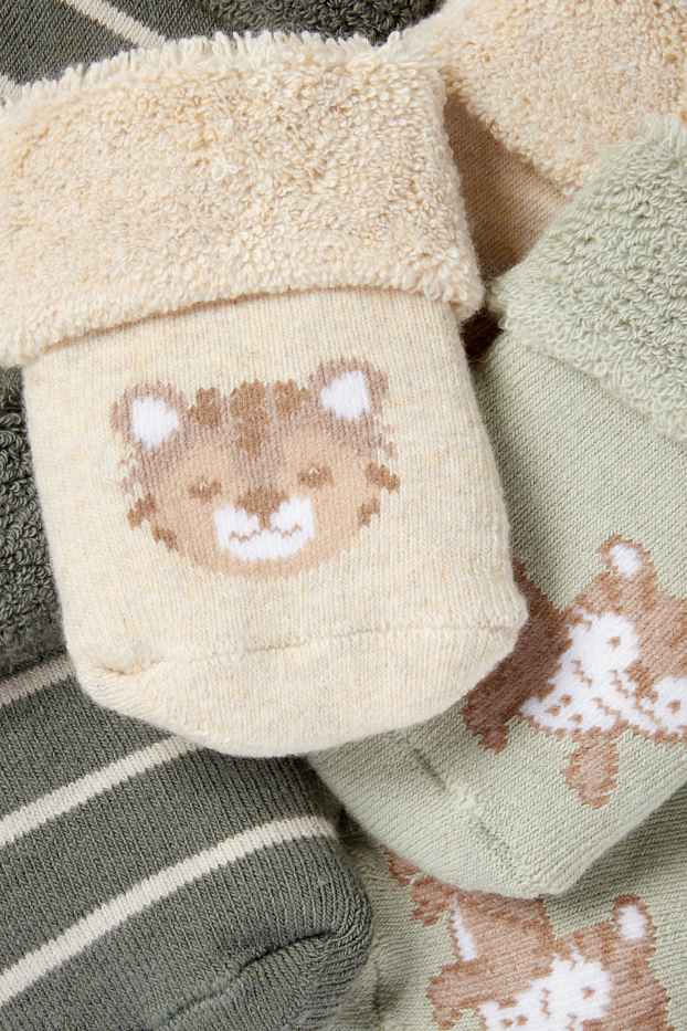 Baby Jungen - Multipack 3er - Tiger - Erstlings-Socken mit Motiv - Winter - grau / beige