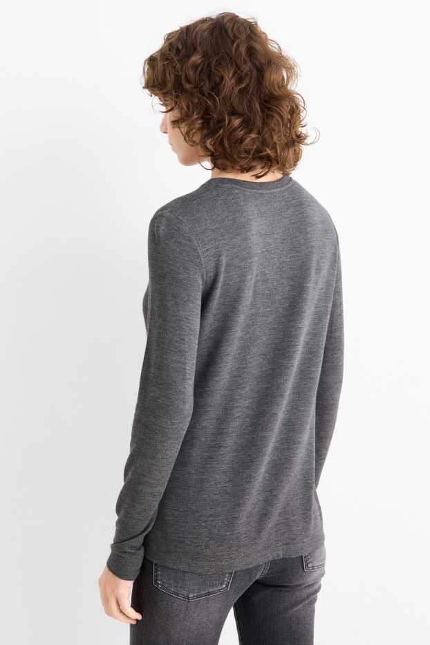 Women - Long sleeve top - slim fit - gray-melange