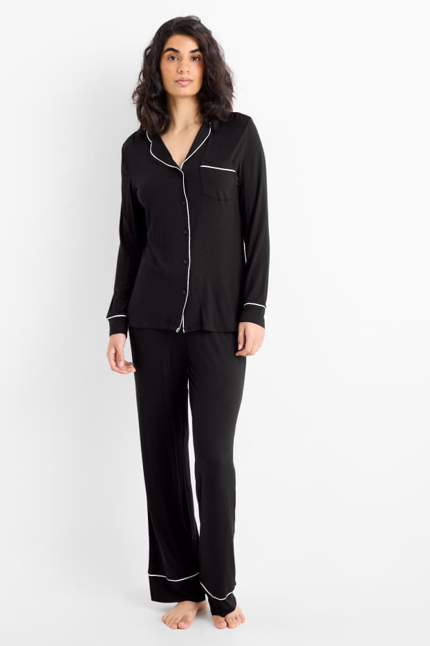 Damen - Viskose-Pyjama - schwarz