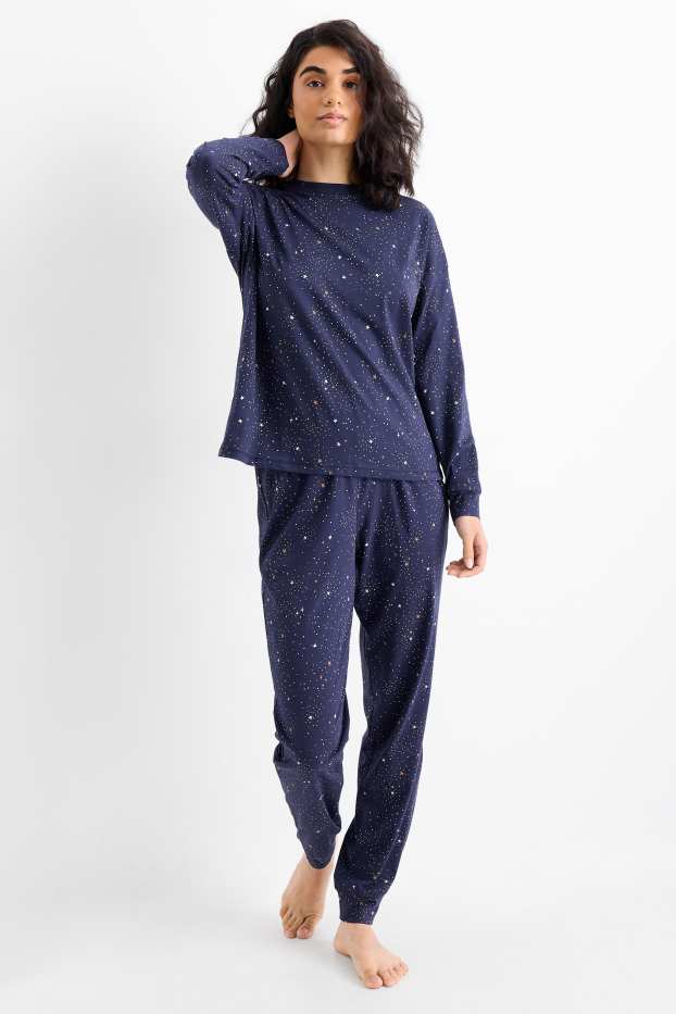 Damen - Pyjama - gemustert - dunkelblau