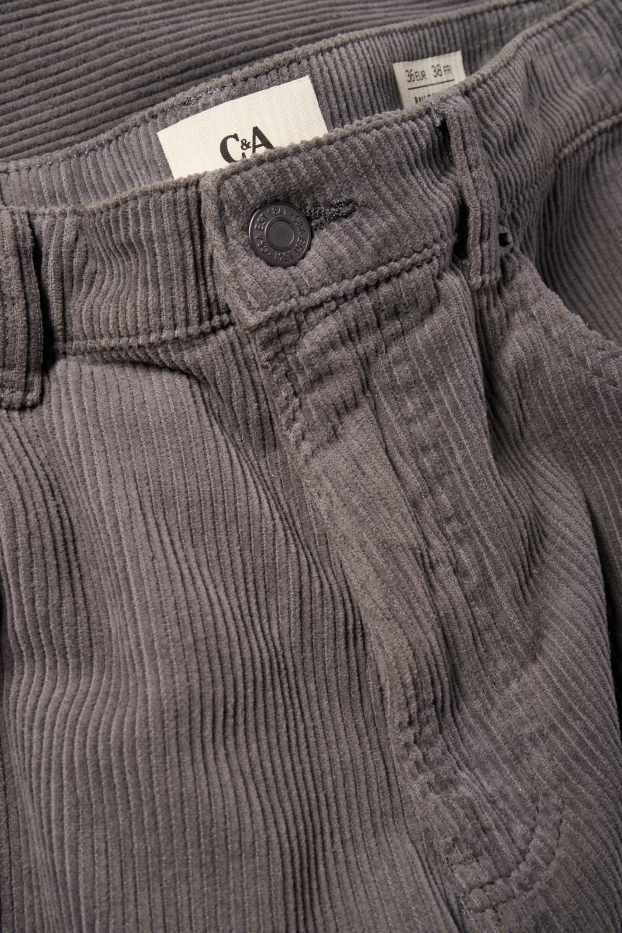 Femmes - Pantalon de velours côtelé - mid waist - barrel leg - gris foncé