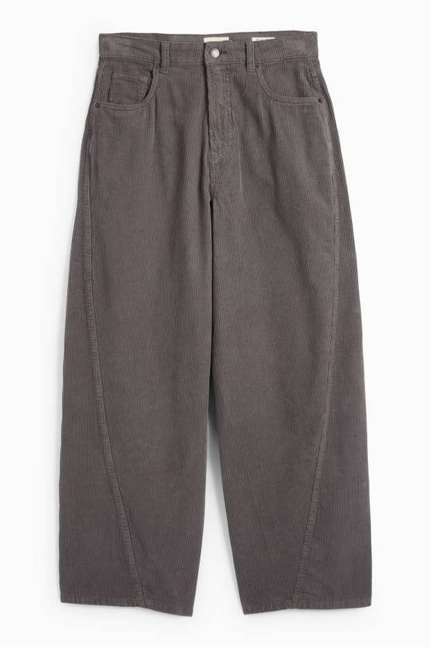 Femmes - Pantalon de velours côtelé - mid waist - barrel leg - gris foncé