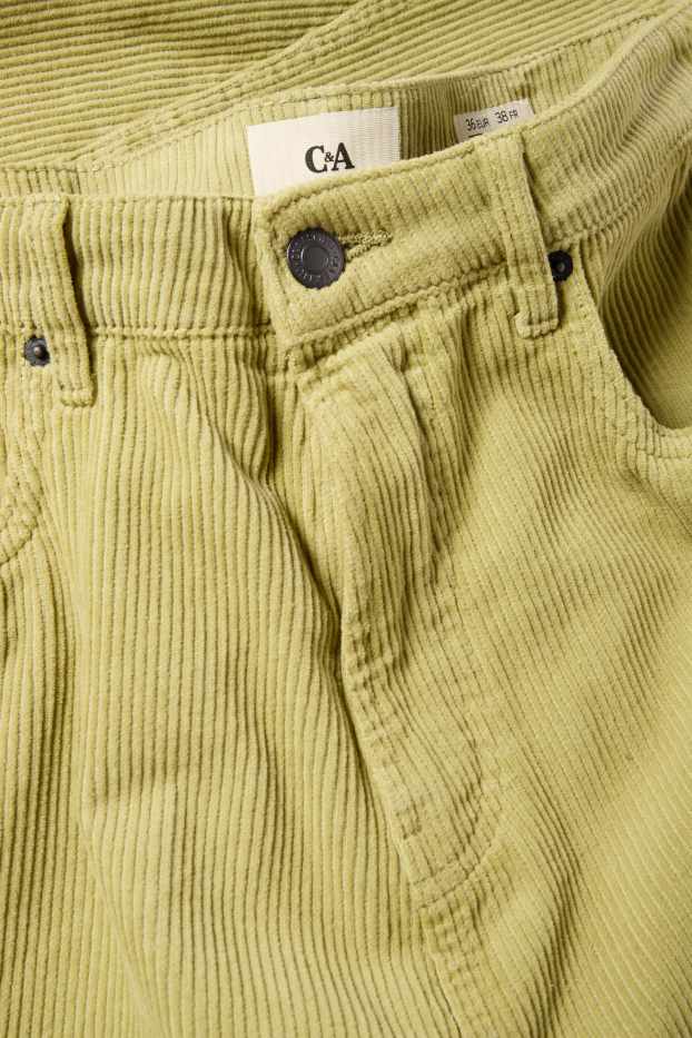 Women - Corduroy trousers - mid-rise waist - barrel leg - light green