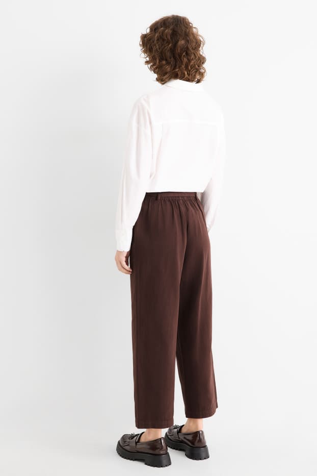 Women - Cloth trousers - high waist - barrel leg - dark brown