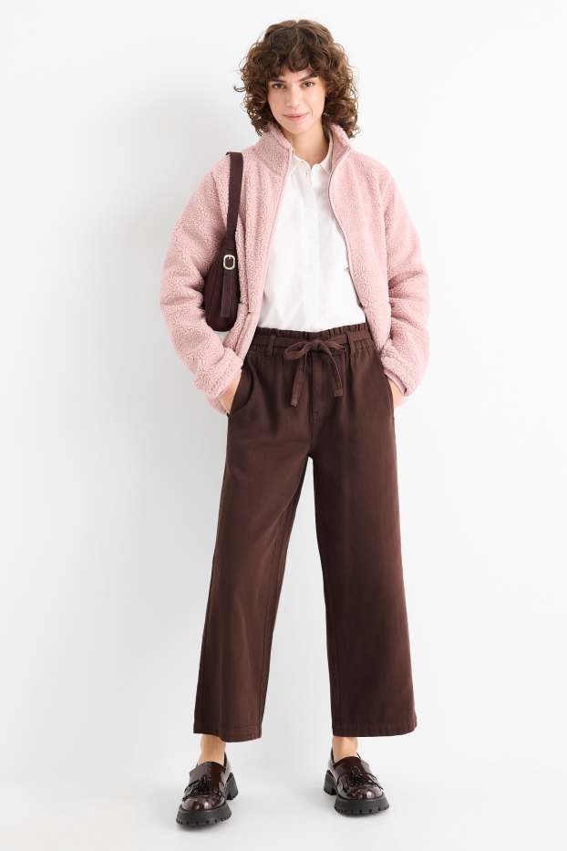 Women - Cloth trousers - high waist - barrel leg - dark brown