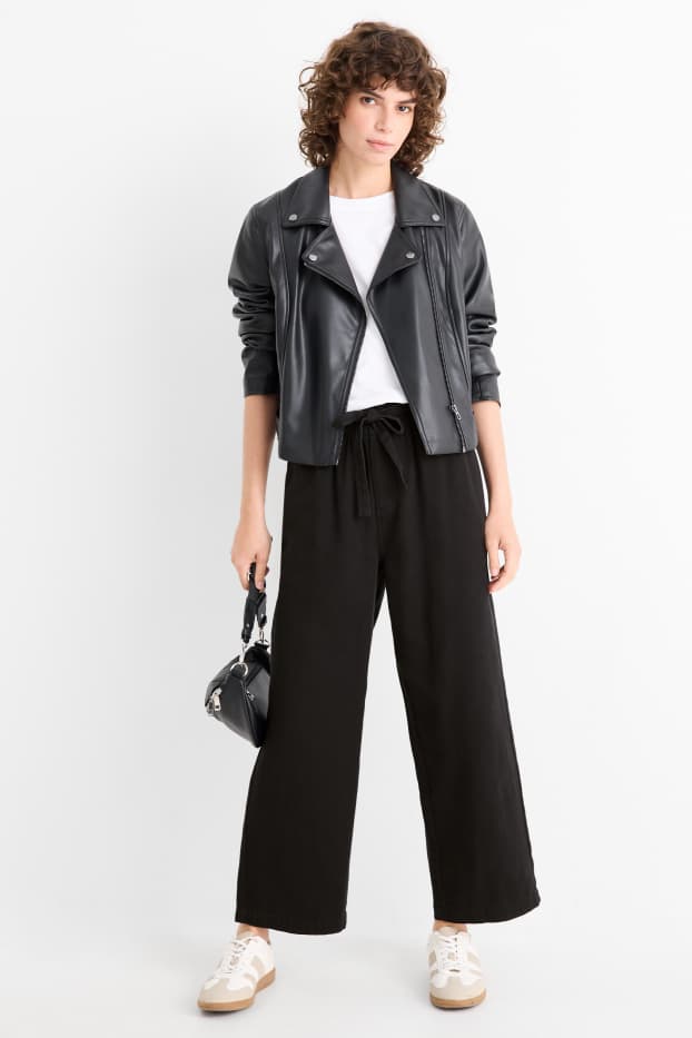 Femei - Pantaloni de stofă - talie înaltă - barrel leg - negru