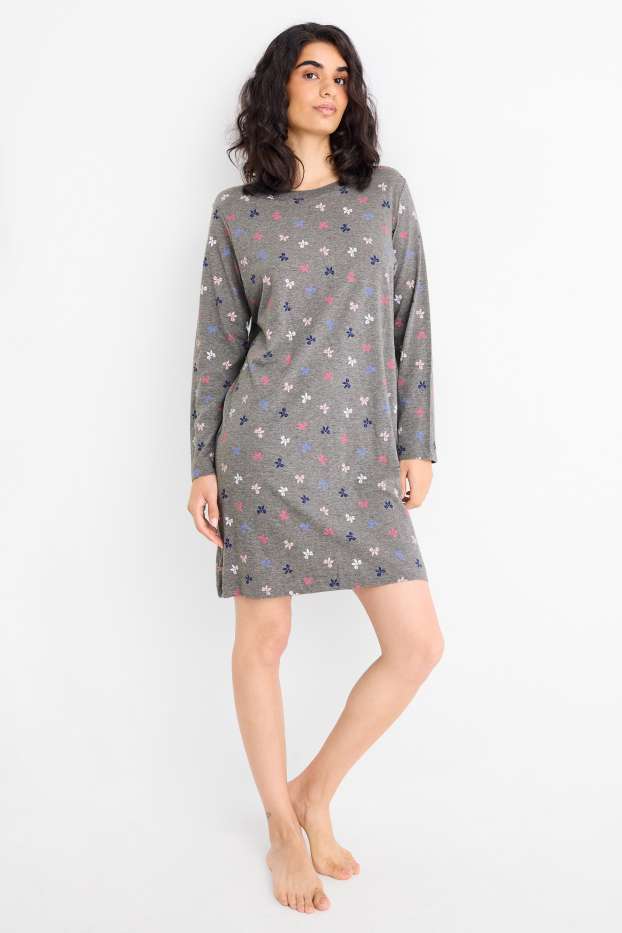 Women - Nightdress - patterned - gray