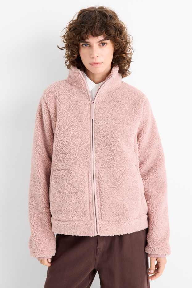 Women - Teddy fur zip-through sweatshirt - pink