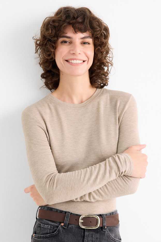 Women - Long sleeve top - slim fit - taupe