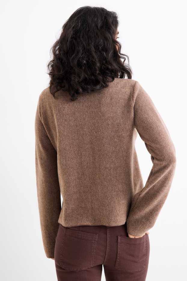 Women - Cardigan - ribbed - brown