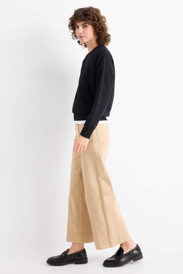 Women - Cloth trousers - high waist - wide leg - beige