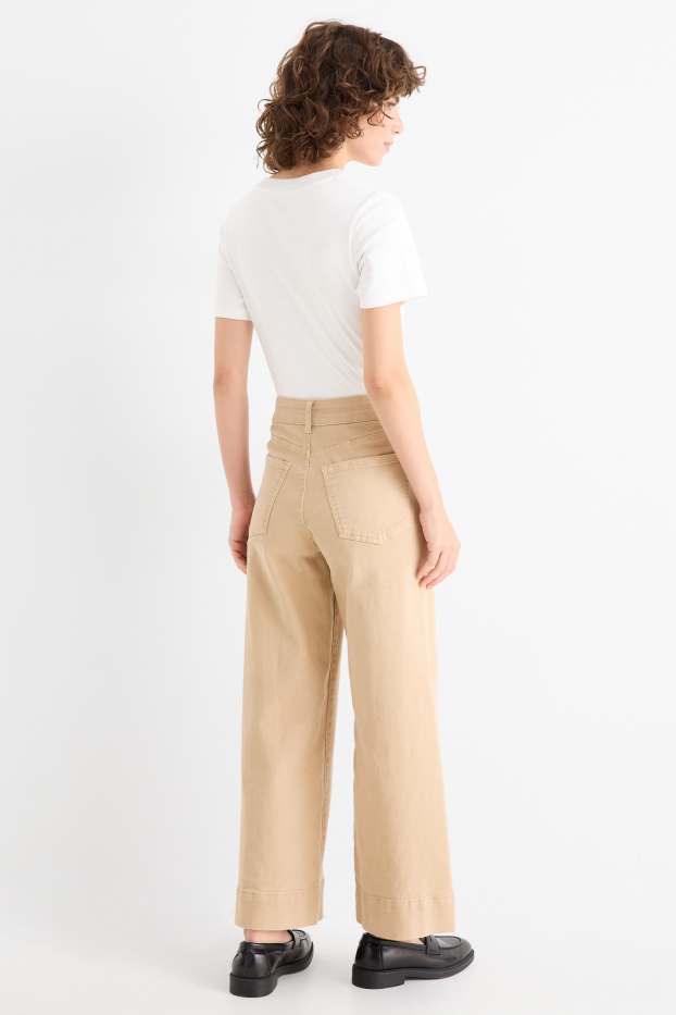 Women - Cloth trousers - high waist - wide leg - beige