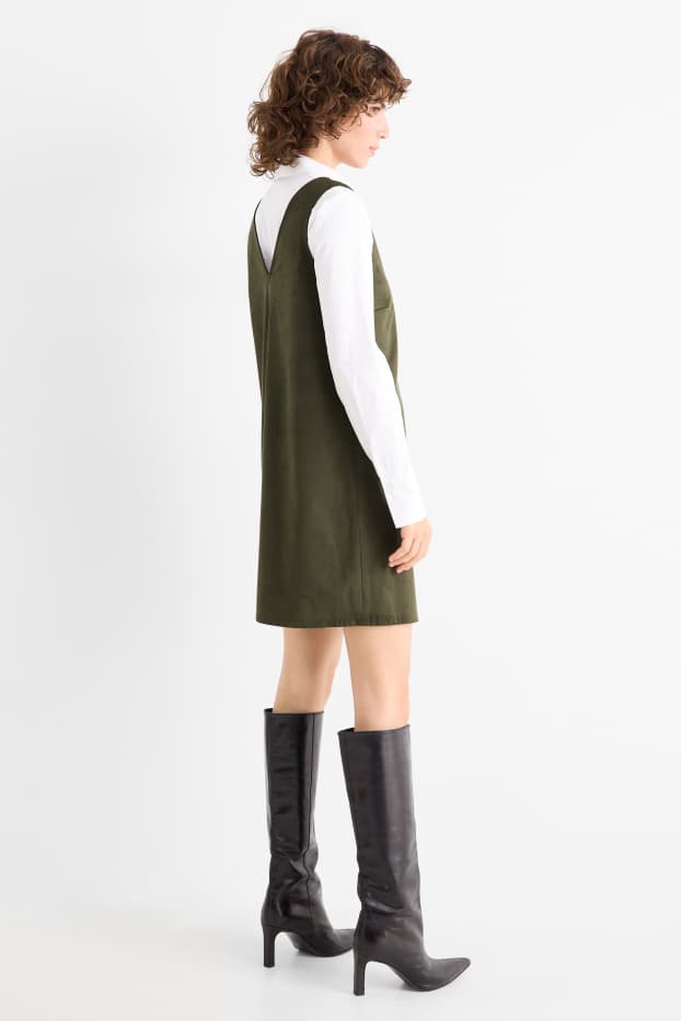 Femmes - Robe - straight fit - faux suède - vert foncé