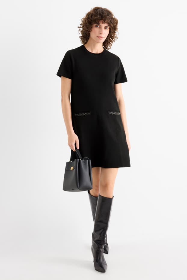Damen - Strickkleid - Straight Fit - schwarz