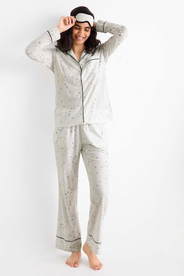 Dames - Set - pyjama en slaapmasker - 3-delig - met patroon - wit