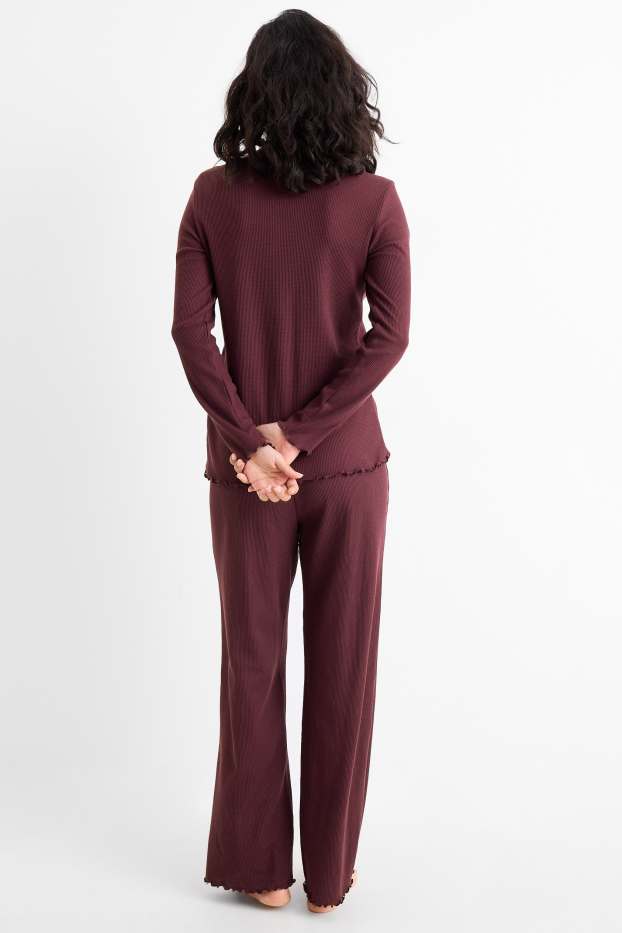 Damen - Pyjama - strukturiert - bordeaux