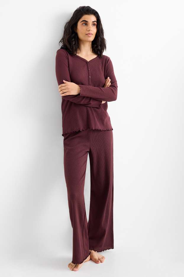 Damen - Pyjama - strukturiert - bordeaux