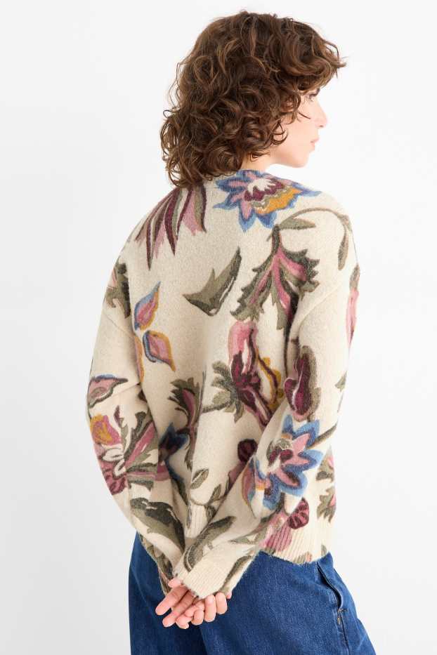 Dames - Trui - gebloemd - licht beige