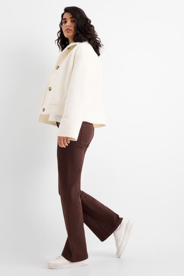 Women - Cloth trousers - mid-rise waist - flared - denim-brown