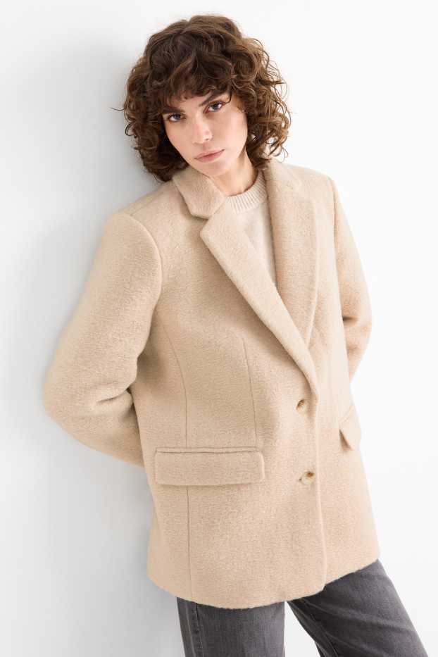 Women - Long blazer - relaxed fit - light beige