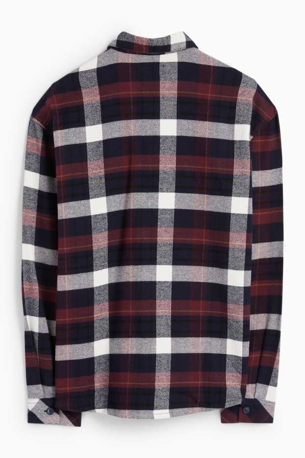 Herren - Flanellhemd - Relaxed Fit - Kent - kariert - rot / dunkelblau