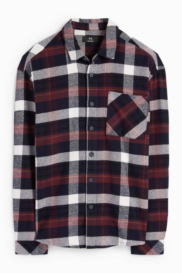 Herren - Flanellhemd - Relaxed Fit - Kent - kariert - rot / dunkelblau